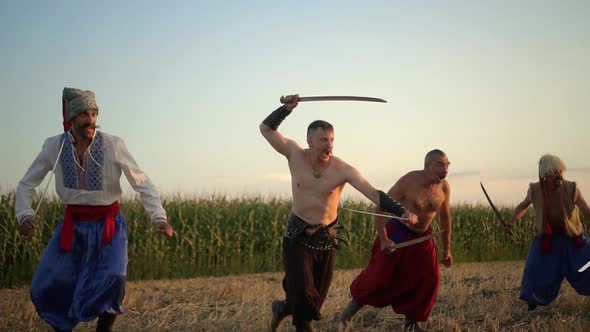 Battle of the Ukrainian Cossacks with the Turks on the Field at Sunset