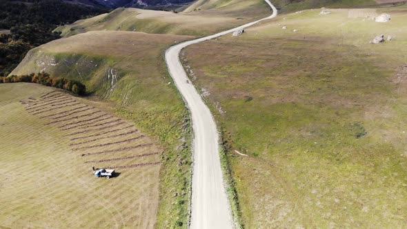 Aerial View of Mountain Pass North Caucasus