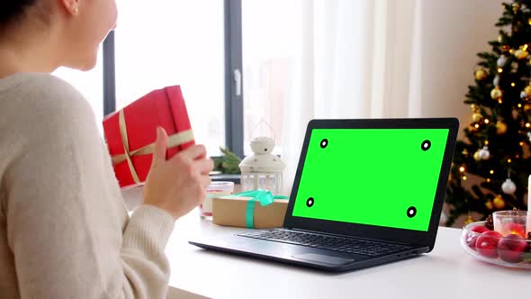 Woman with Laptop Having Virtual Christmas Party