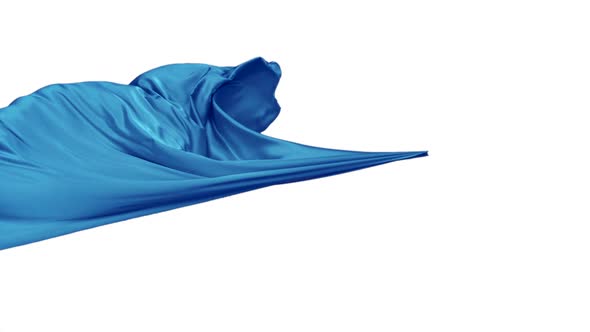 Blue fabric flowing on white background, Slow Motion