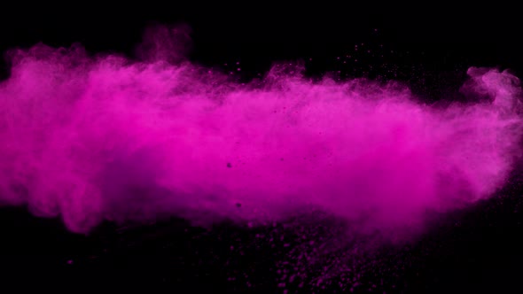 Super Slowmotion Shot of Pink Powder Explosion Isolated on Black Background