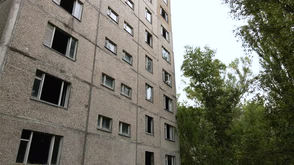 Abandoned ruins house buildings in ghost town Pripyat, Chernobyl, Ukraine