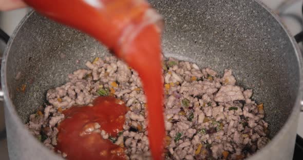 Homemade Preparation of Bolognese Sauce