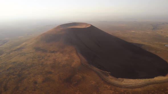 Space Ship Orbit Around Volcanic Cone on Planet Mars