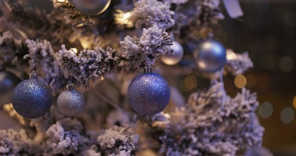 Christmas Tree Decoration in Blue Color at Night