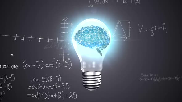 Animation of brain with technology and data processing alt