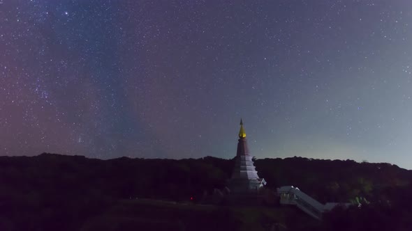 The Starry night moving over a sacred temple.