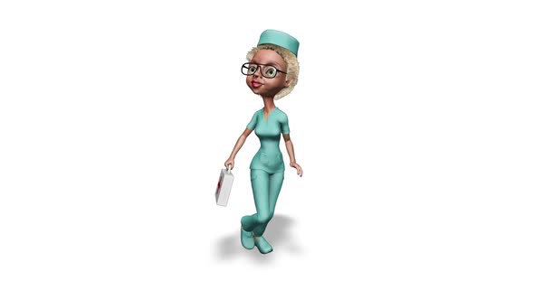 Cartoon 3D Nurse Run  3D Looped on White