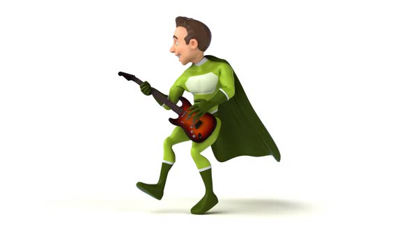 Fun 3D cartoon superhero with a guitar