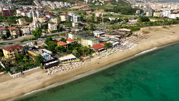 Colorful Panorama over the city Aerial View 4 K Alanya Turkey