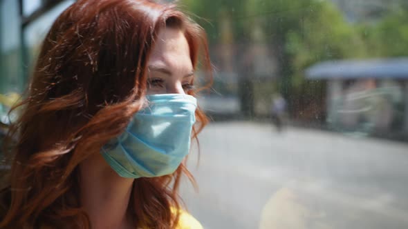 Protect Virus, Portrait of Female Passenger Wearing Medical Mask Takes Precautions While Traveling