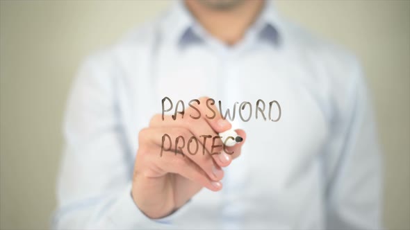 Password Protected Man Writing on Transparent Screen