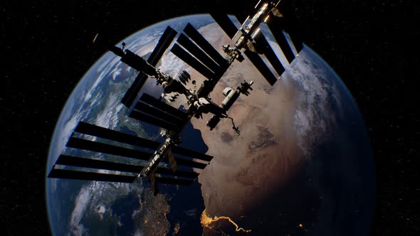 International Space Station in Outer Space Over the Planet Earth Orbit alt