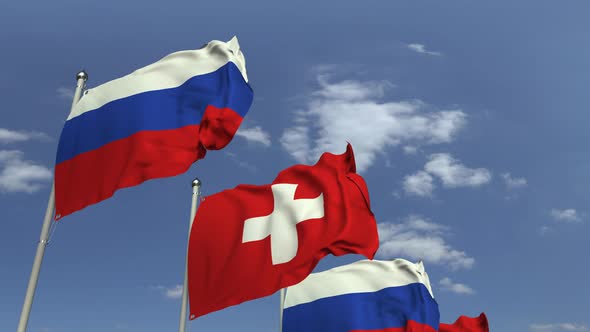 Many Flags of Switzerland and Russia
