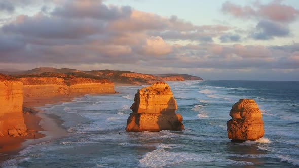 close view looking east of the twelve apostles at sunset