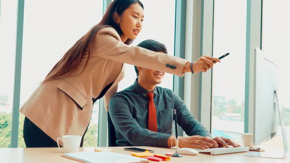 Business People Handshake with Friend at Office