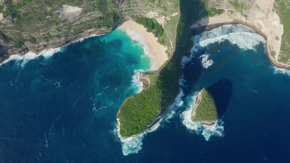 Aerial View of Ocean and Rocks at Kelingking Beach Nusa Penida Indonesia