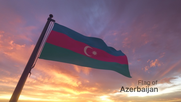 Azerbaijan Flag on a Flagpole V3