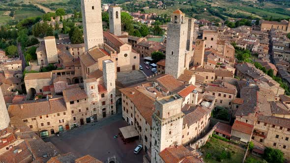 Aerial view of famous medieval San Gimignano town with its towers, Italy