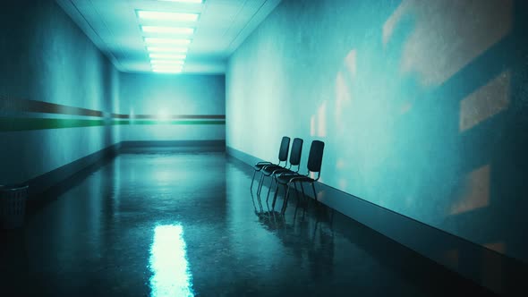 Empty Corridor in Hospital with Chairs