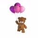 Teddy Bear Happy Walk With Pink Balloons on White Background  - VideoHive Item for Sale