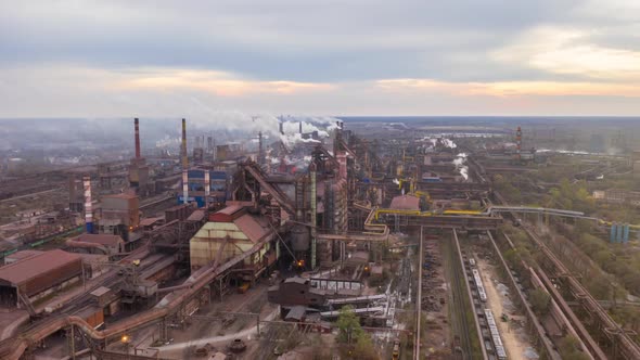 Aerial Hyperlapse Time Lapse. Scene of Industrial Power Plant