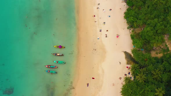 Aerial Top Down of Freedom Beach Phuket with White Sand and Clear Water