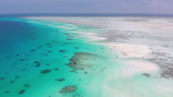 Sandbanks in the Middle of Ocean By Tropical Island Mnemba Zanzibar Aerial View