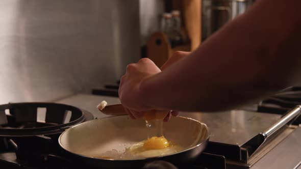 Caucasian woman cooking in her house