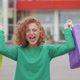Excited Woman Smile and Camera and Raise Hands with Shopping Bags Standing Outside Mall - VideoHive Item for Sale