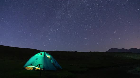 Lovely Sexy Couple in Blue Camp with Blue Tent in Azerbaijan Ardabil Highlands Glassy Crystal Night