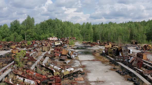 Aerial View of Auto Junkyard in Chernobyl Zone
