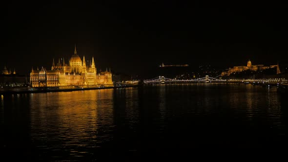 Famous Hungarian national dome buiding in Budapest by the night 4K 2160p 30fps UltraHD footage - Lig