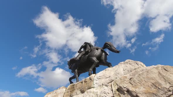 Skanderbeg monument in the center of Tirana city, Albania.