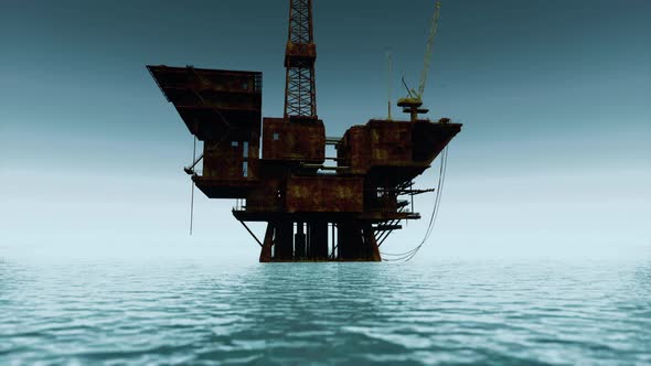 Old Abandoned Sea Rusty Drilling Platform