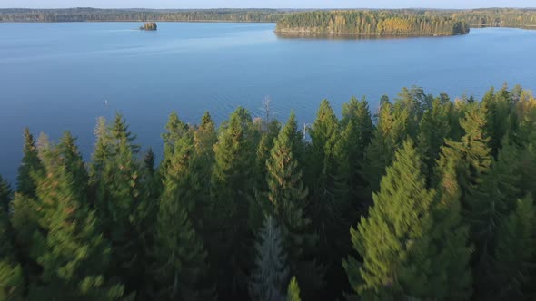 The View of the Lake Saimaa with the Tall Trees on the Islands