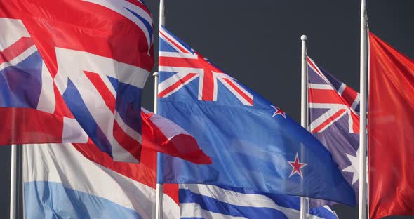 National flags waving in the wind