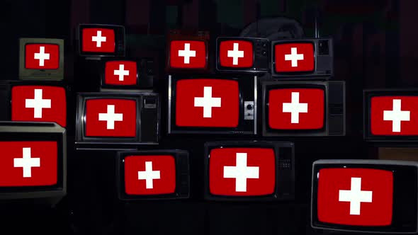 Flag of Switzerland and Retro TVs.