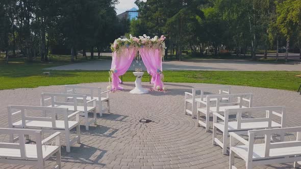 Wedding Venue and Table with Champagne in Green Park Aerial