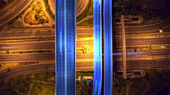 4K : Hyperlapse or Dronelapse Top view of Highway road junctions