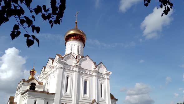White Clouds Run Over Orthodox Church Timelapse