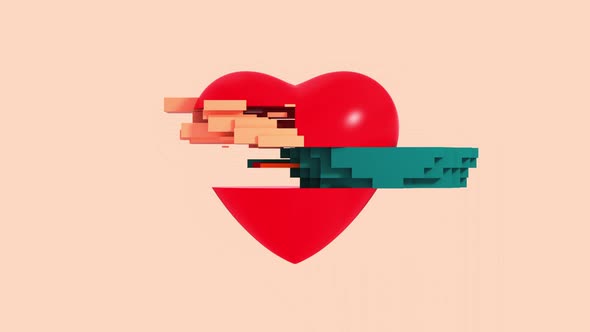 3d glitch and explosion of digital red heart alt