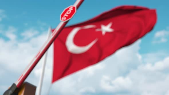 Closed Boom Gate on the Turkish Flag Background