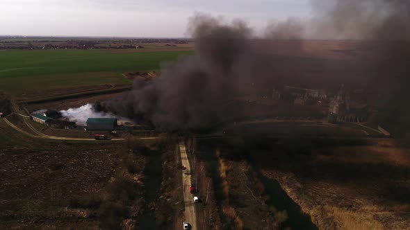 Fire in monastery, friary, 12.04.20, Ukraine, Lypki, Rivne region. Firefighters at work.