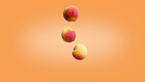 Three Peaches Falling on an Orange Background