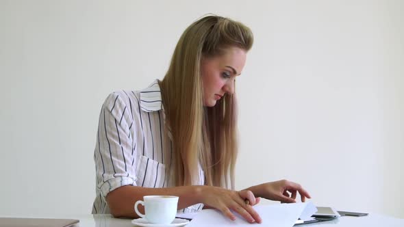 Blonde Business Woman Working at Modern Office