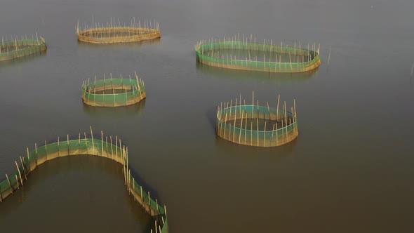 Flying over fishing nets on the coast of China