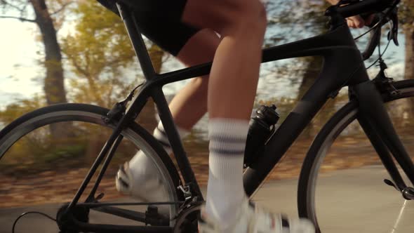 Hard Workout.Triathlete Cyclist Training Bicycle. Cyclist Sport Recreation Fitness Riding Triathlon.