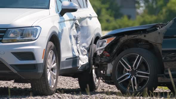 Cars Crashed Heavily in Road Accident After Collision on City Street