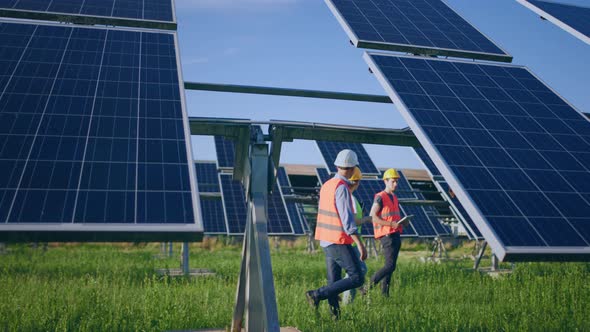 Taking Video at Photovoltaic Solar Panels Walking